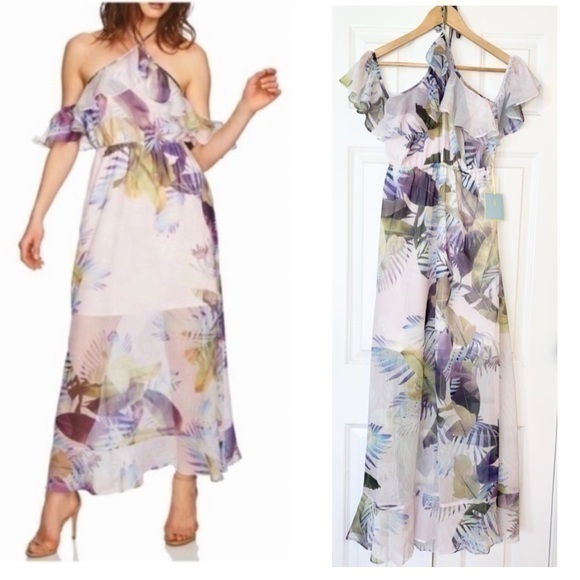 CeCe by Cynthia Steffe Tropical Cold Shoulder Maxi Dress NWT Size 2 (XS) - Picture 1 of 16